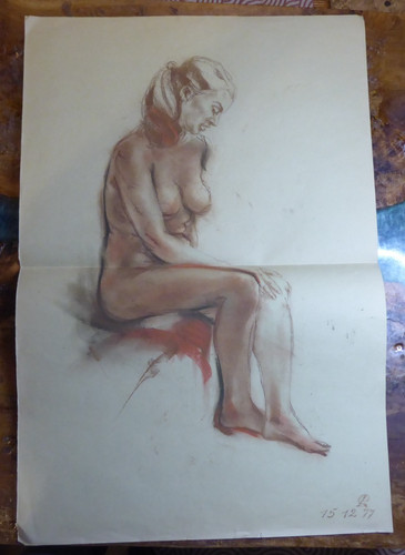 Dessin fusain etude femme nue - femme,